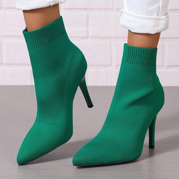 Women Sock Ankle Boots Stiletto Heels Pointed Toe Dressy Short Size 6-12 - Picture 7 of 7